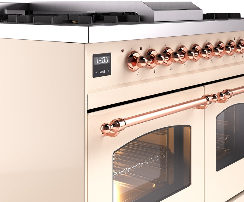 ILVE Nostalgie II 40" Dual Fuel Propane Gas Range in Antique White with Copper Trim, UPD40FNMPAWPLP