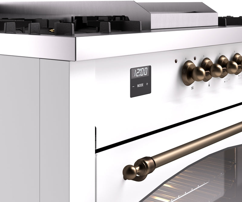 ILVE Nostalgie II 60" Dual Fuel Natural Gas Range in White with Bronze Trim, UP60FSNMPWHB