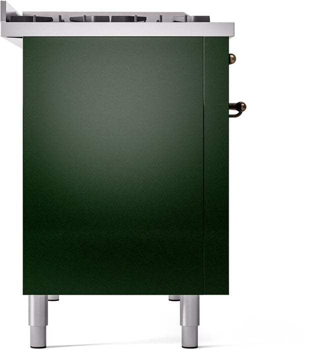 ILVE Nostalgie II 48" Dual Fuel Natural Gas Range in Emerald Green with Bronze Trim, UP48FNMPEGB