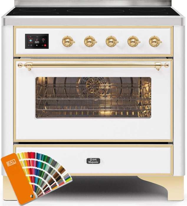 ILVE Majestic II 36" Induction Range with Element Stove and Electric Oven in RAL Custom Color with Brass Trim, UMI09NS3RAG