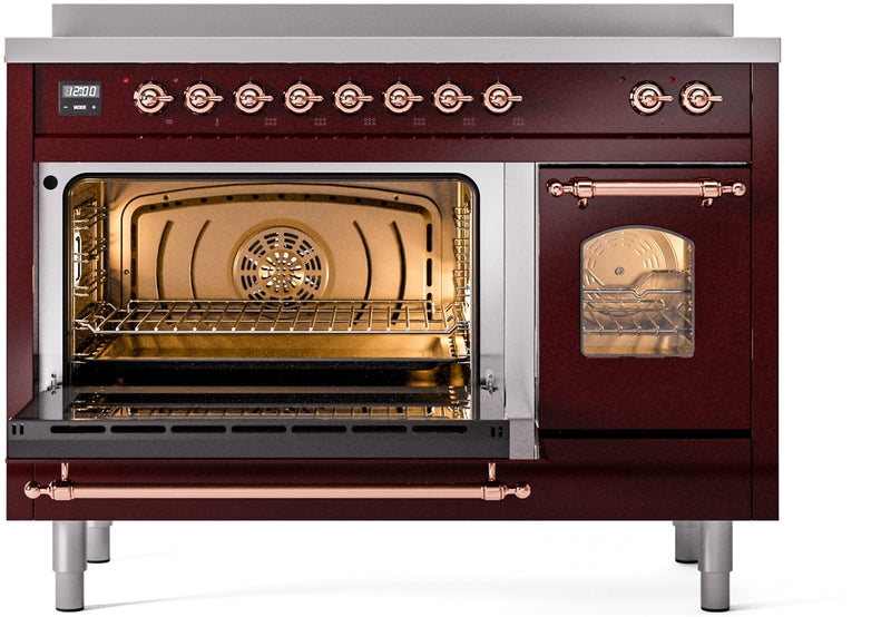 ILVE Nostalgie II 48" Induction Range with Element Stove and Electric Oven in Burgundy with Copper Trim, UPI486NMPBUP