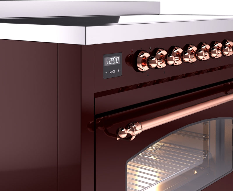 ILVE Nostalgie II 48" Induction Range with Element Stove and Electric Oven in Burgundy with Copper Trim, UPI486NMPBUP