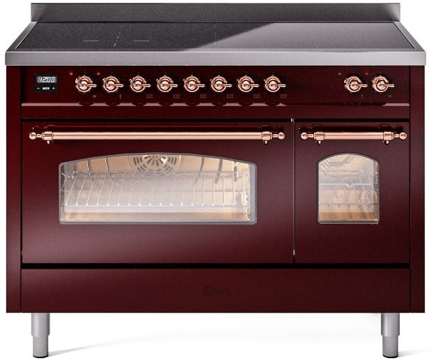 ILVE Nostalgie II 48" Induction Range with Element Stove and Electric Oven in Burgundy with Copper Trim, UPI486NMPBUP