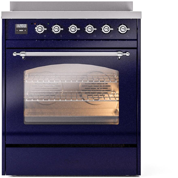 ILVE Nostalgie II 30" Induction Range with Element Stove and Electric Oven in Blue with Chrome Trim, UPI304NMPMBC