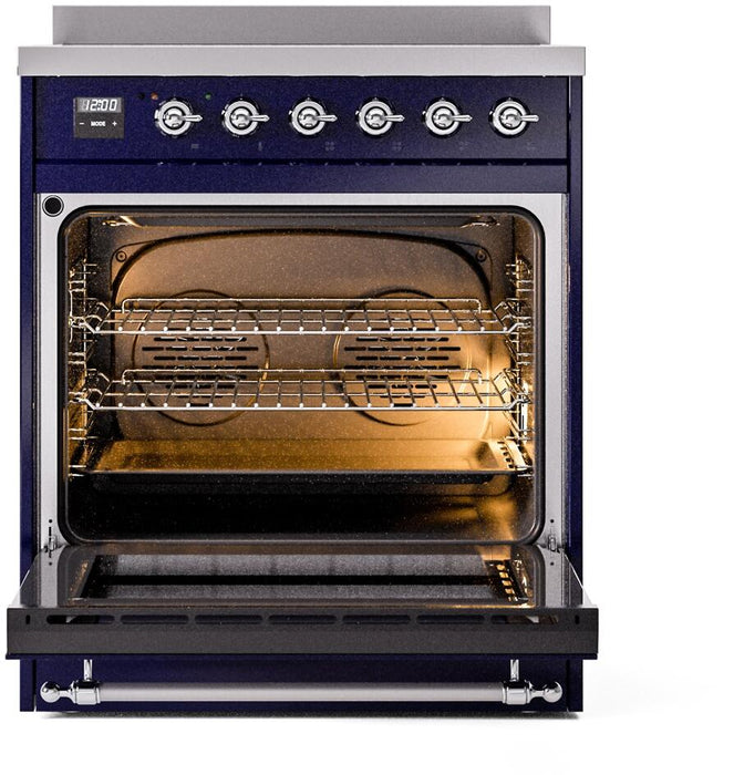 ILVE Nostalgie II 30" Induction Range with Element Stove and Electric Oven in Blue with Chrome Trim, UPI304NMPMBC