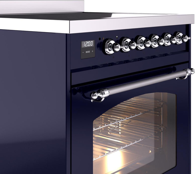 ILVE Nostalgie II 30" Induction Range with Element Stove and Electric Oven in Blue with Chrome Trim, UPI304NMPMBC