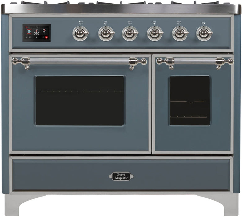 ILVE Majestic II 40" Dual Fuel Propane Gas Range in Blue Grey with Chrome Trim, UMD10FDNS3BGCLP