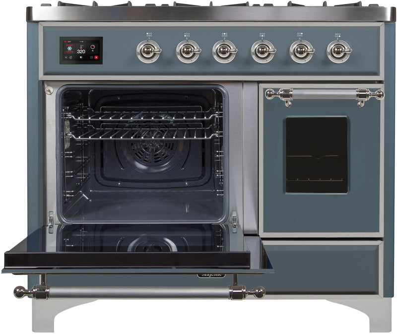 ILVE Majestic II 40" Dual Fuel Propane Gas Range in Blue Grey with Chrome Trim, UMD10FDNS3BGCLP