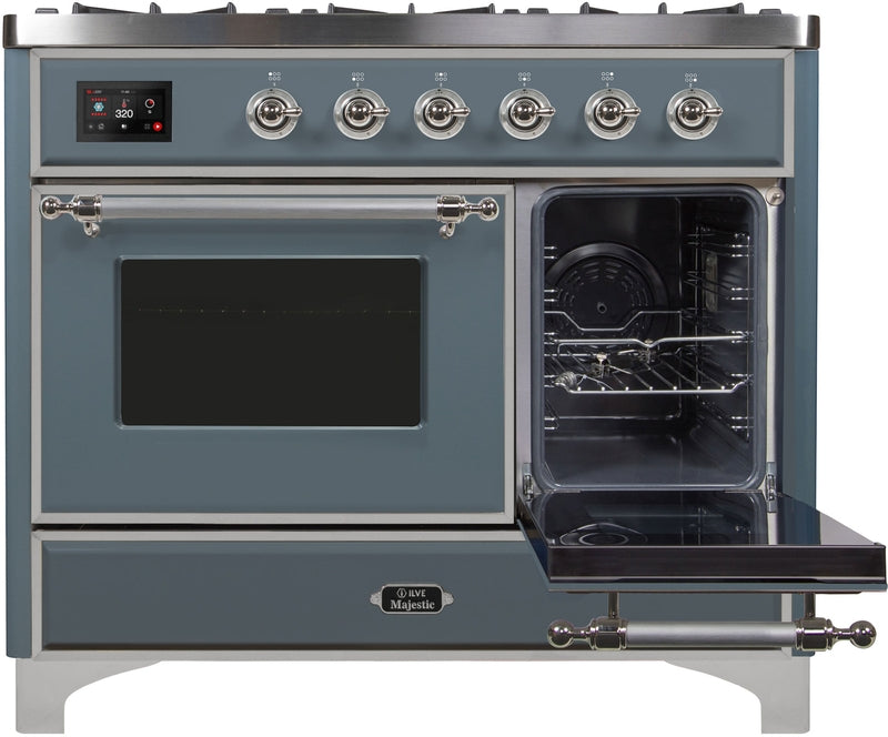 ILVE Majestic II 40" Dual Fuel Propane Gas Range in Blue Grey with Chrome Trim, UMD10FDNS3BGCLP