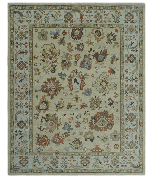 Hand Knotted Beige and Ivory Multi Size Traditional Oushak Wool Area Rug