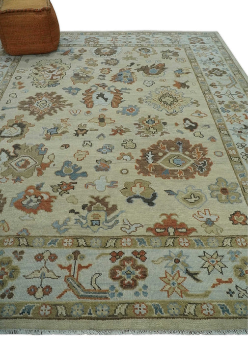 Hand Knotted Beige and Ivory Multi Size Traditional Oushak Wool Area Rug