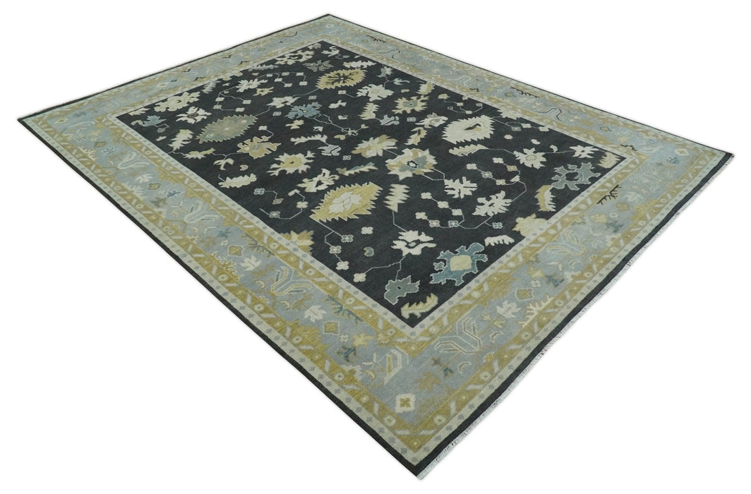 Hand Knotted Black, Beige and Silver Traditional Oushak Wool Rug