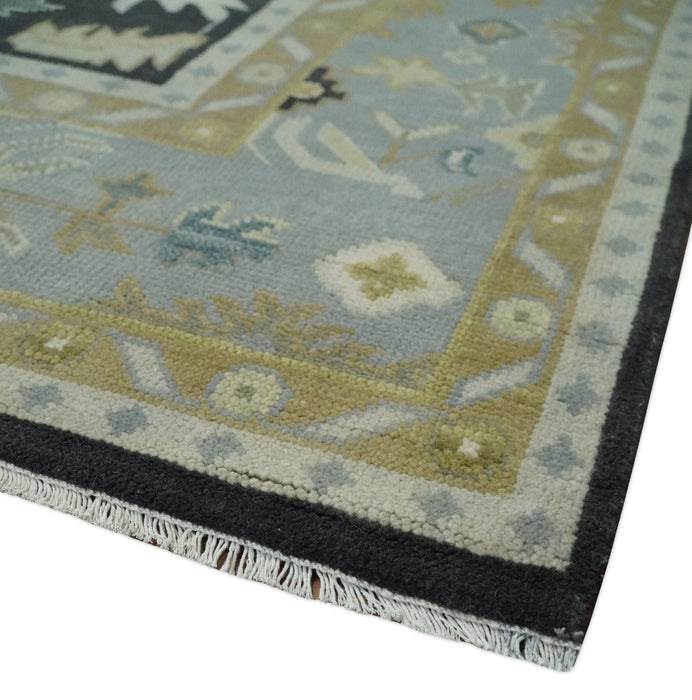 Hand Knotted Black, Beige and Silver Traditional Oushak Wool Rug