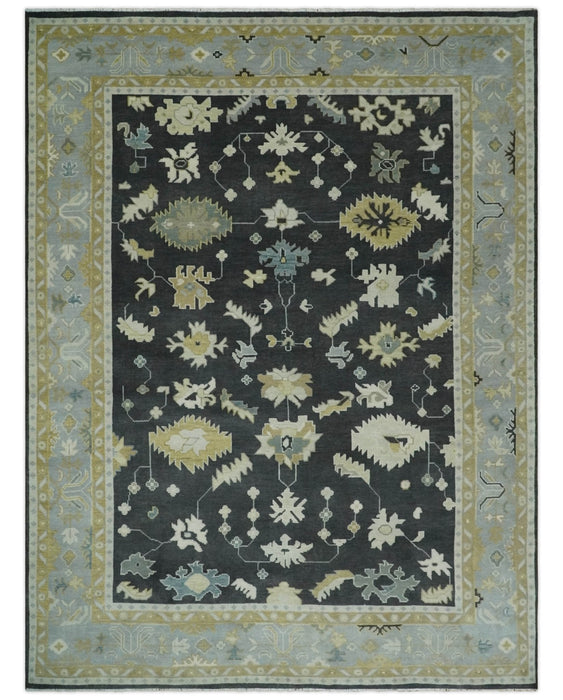 8x10, 9x12, 10x14 and 12x15 Hand Knotted Black, Beige and Silver Traditional Oushak Wool Rug