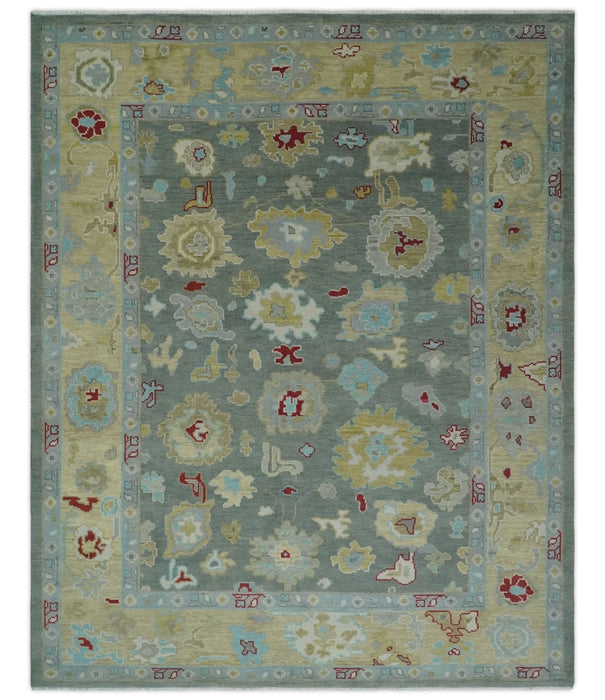 Antique look Hand Knotted Silver and Beige Traditional Oushak Wool Area Rug
