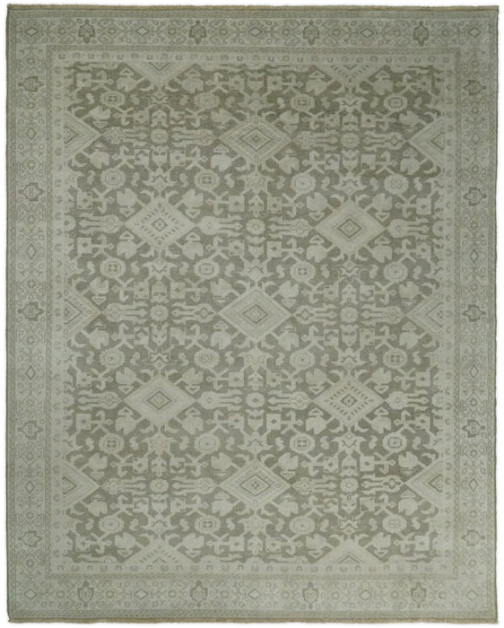 Brown and Beige Hand Knotted Wool Low Pile Vintage Area Rug
