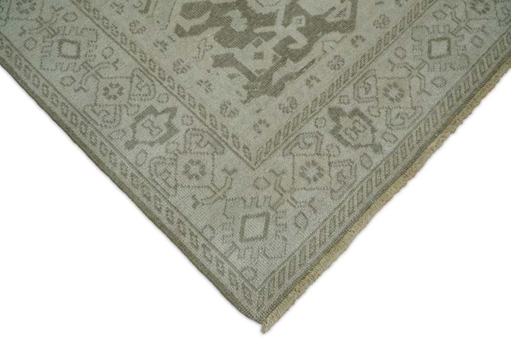 8x10, 9x12 and 10x14 Brown and Beige Hand Knotted Wool Low Pile Vintage Area Rug | AIN3