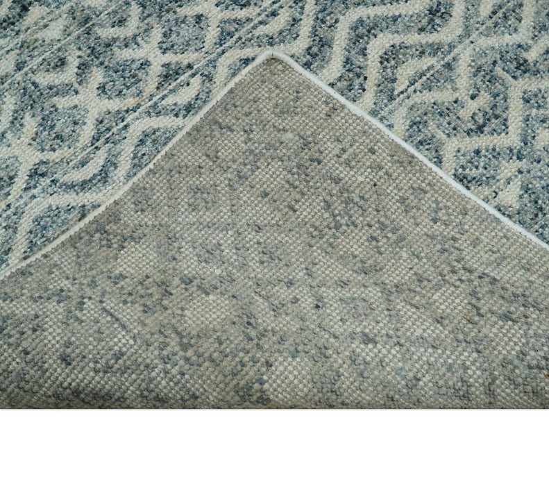 8x10, 9x12 and 10x14 Hand Knotted Blue, Beige and Camel Modern Contemporary Southwestern Tribal Trellis Recycled Silk Area Rug | OP13
