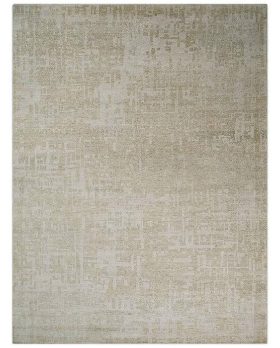 Hand Knotted Ivory and Beige Modern Contemporary Recycled Silk Area Rug