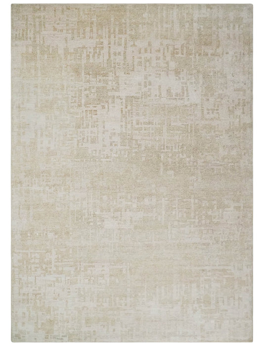 Hand Knotted Ivory and Beige Modern Contemporary Recycled Silk Area Rug