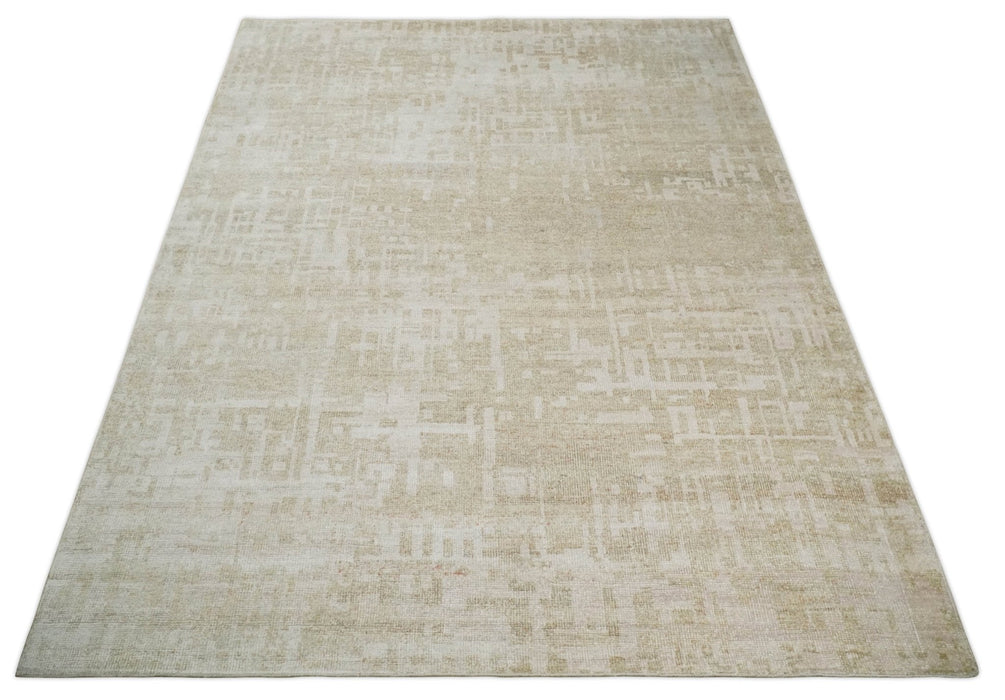 8x10, 9x12 and 10x14 Hand Knotted Ivory and Beige Modern Abstract Contemporary Recycled Silk Area Rug | OP14