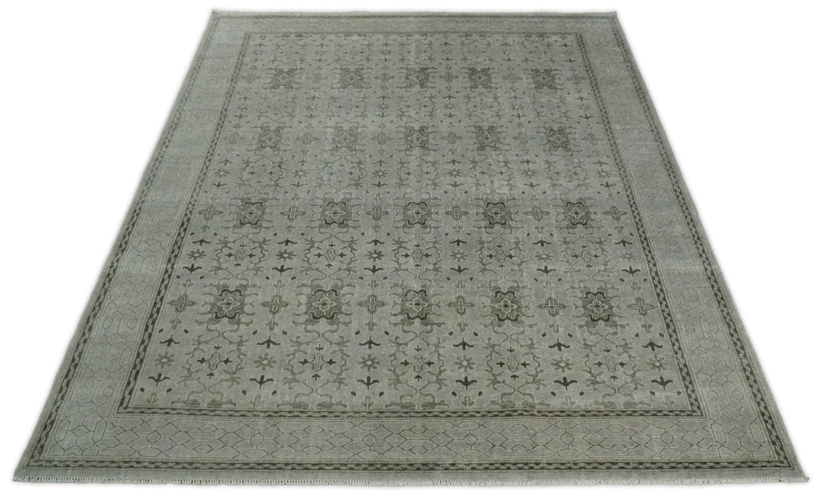 8x10, 9x12 and 10x14 Hand Knotted Wool Blend Silver and Brown Area Rug  | EMP7