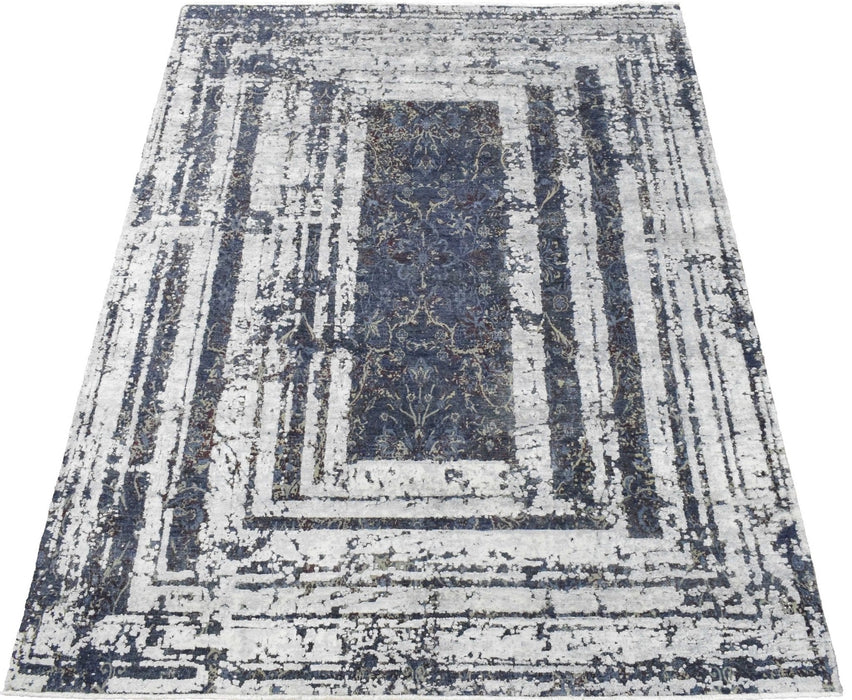 8x10 Luxury Blue Real Silk and Wool Abstract Design Handmade Area Rug