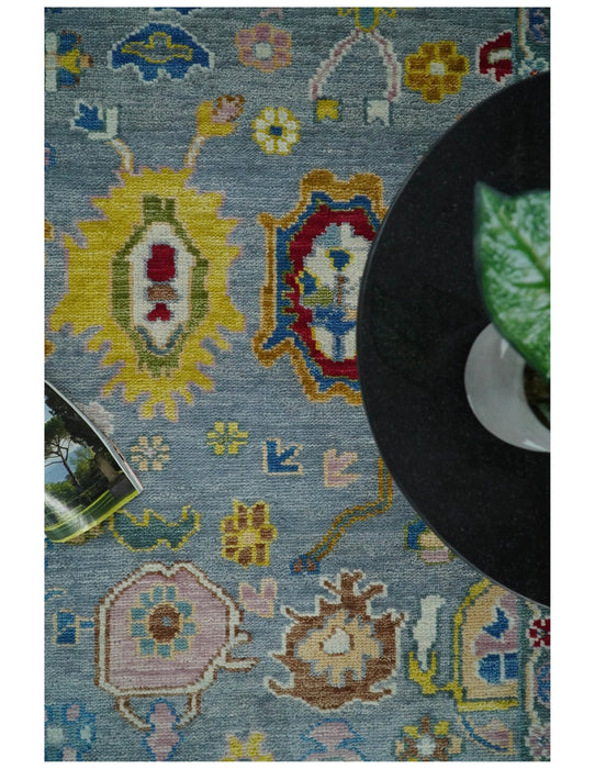 Custom Made Blue and Ivory colorful Hand knotted Oushak wool Area Rug