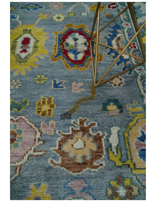 Custom Made Blue and Ivory colorful Hand knotted Oushak wool Area Rug