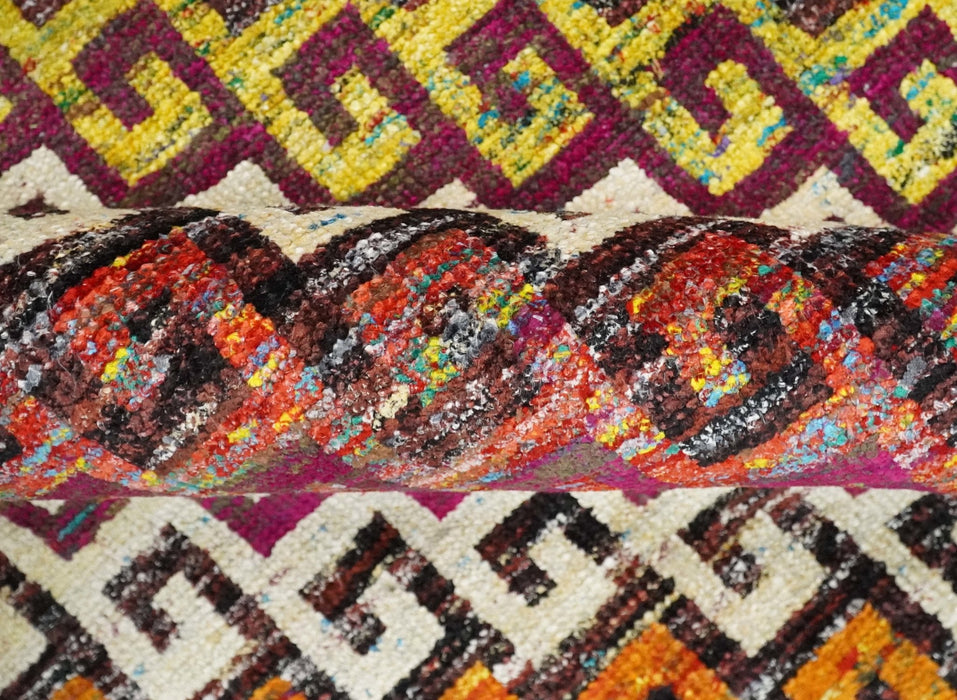 8x10 and 9x12 Hand Knotted Multicolor Modern Contemporary Southwestern Tribal Trellis Recycled Silk Area Rug