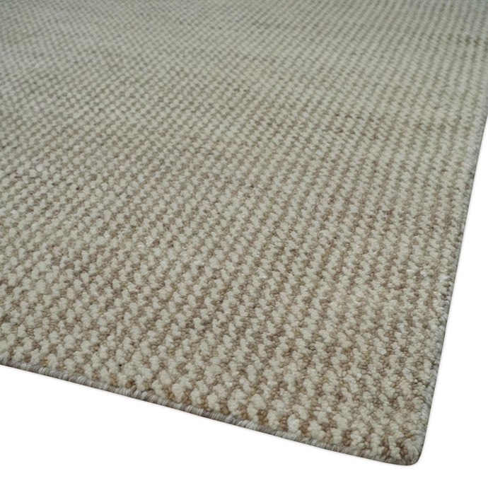 8x10 Beige and Ivory Hand Knotted Rug Contemporary area Rug