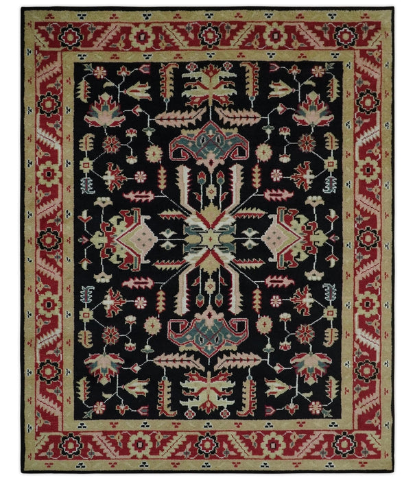 8x10 Black, Rust, and Olive Traditional Oriental Hand Knotted Wool Area Rug