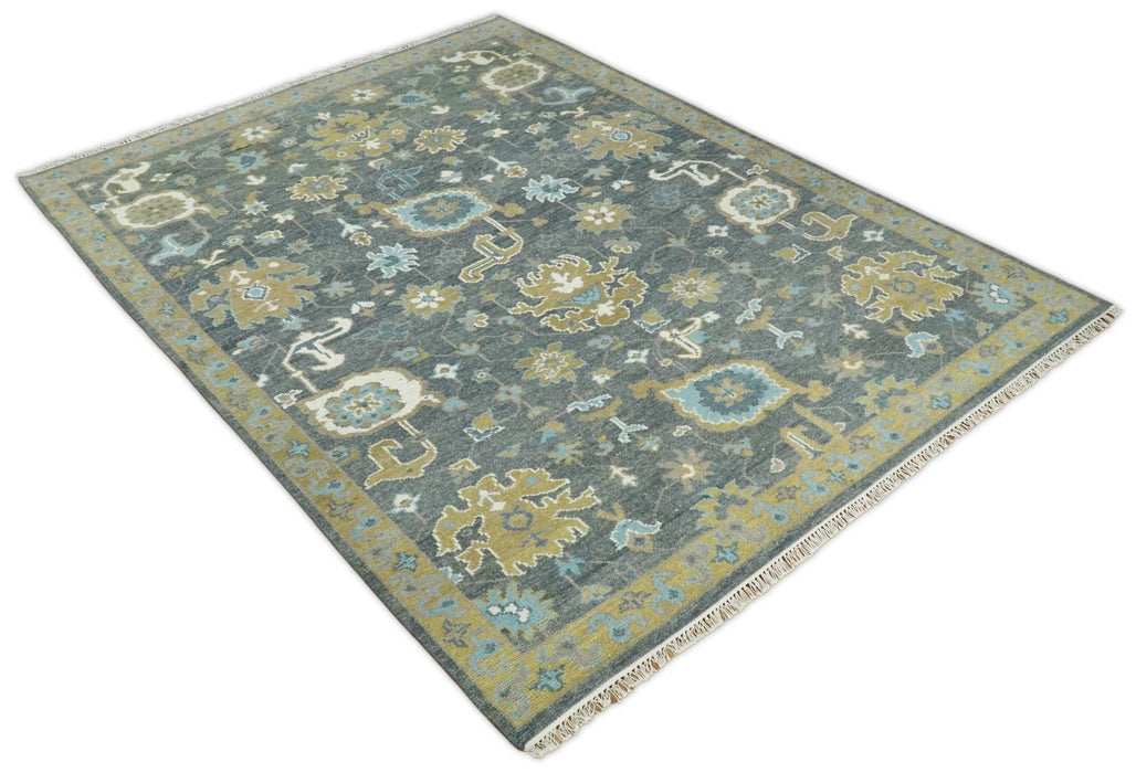 8x10 Blue and Brown Traditional Persian Hand knotted Antique Vintage Persian Oushak Area Rug | TRD49673
