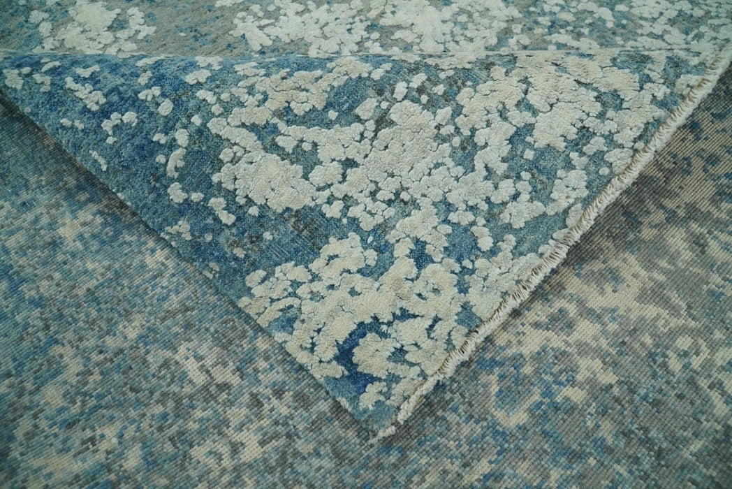 8x10 Silver and Green Pure Silk and Wool Abstract Area Rug | TRD1657810