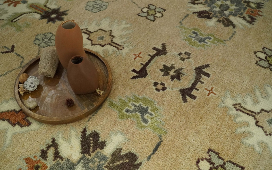 8x10 Camel, Ivory and Gray Hand knotted Oriental Oushak wool area rug