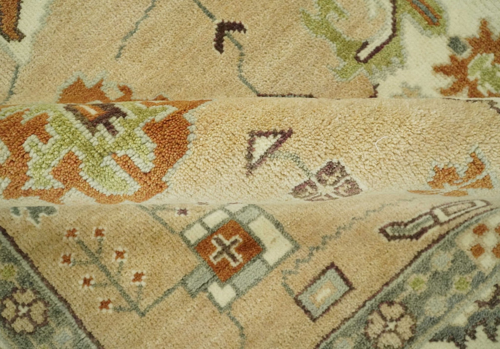 8x10 Camel, Ivory and Gray Hand knotted Oriental Oushak wool area rug