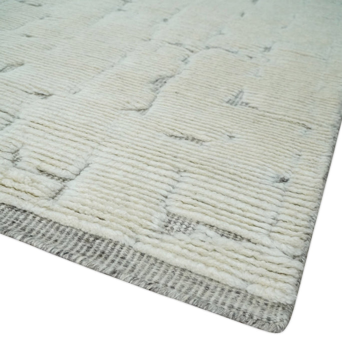 8x10 carved pattern Beige and Gray hand knotted wool rug