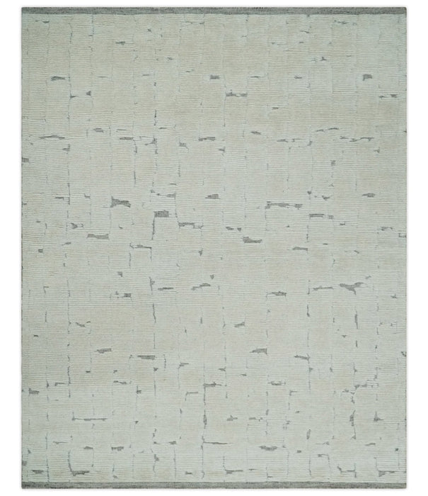 8x10 carved pattern Beige and Gray hand knotted wool rug