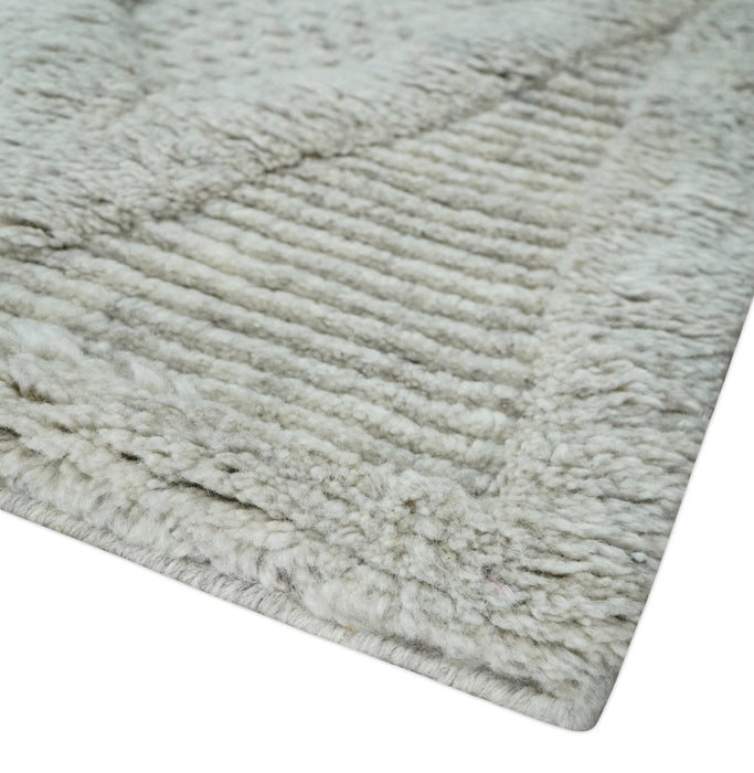 8x10 carved Texture Silver and Charcoal Geometrical hand knotted wool Area rug