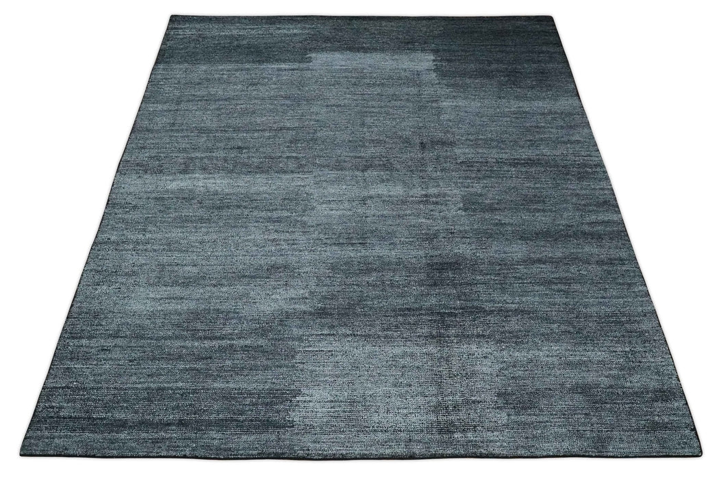 8x10 Charcoal and Silver Blended Hand knotted Bamboo Silk Area Rug