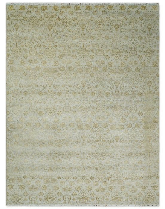 8x10 Fine Hand Knotted Beige and Gold Traditional Vintage Persian Style Antique Silk Rug | AGR21