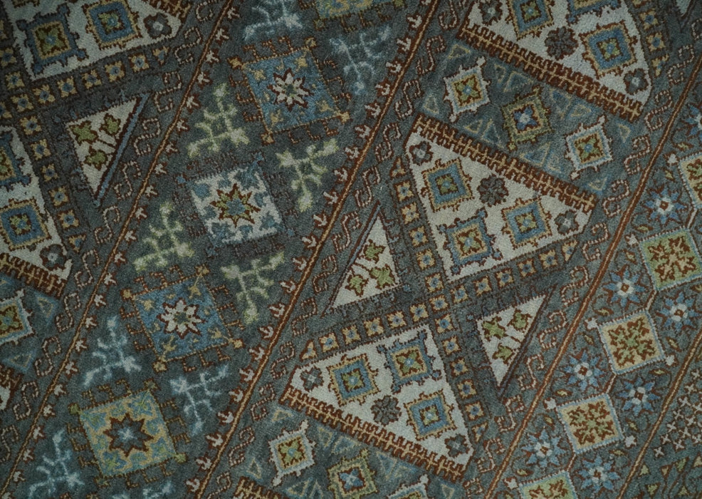 8x10 Fine Hand Knotted Brown and Blue Southwestern Traditional Antique Area Rug | AGR41