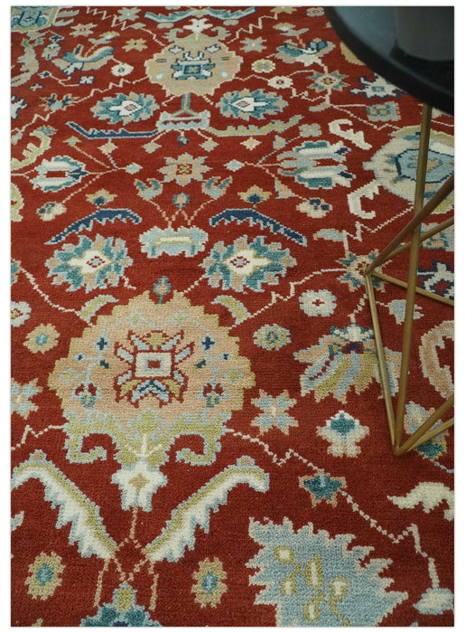 8x10 Floral Brown, Blue and Beige Hand Knotted Oriental Oushak wool Rug