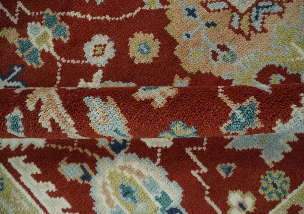8x10 Floral Brown, Blue and Beige Hand Knotted Oriental Oushak wool Rug