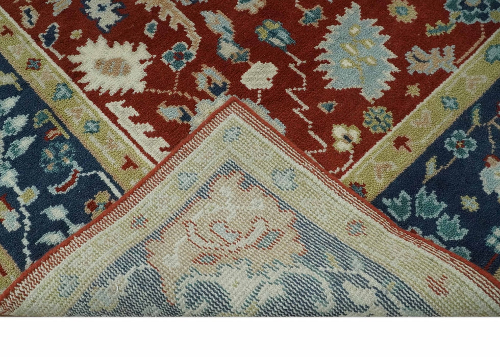 8x10 Floral Brown, Blue and Beige Hand Knotted Oriental Oushak wool Rug