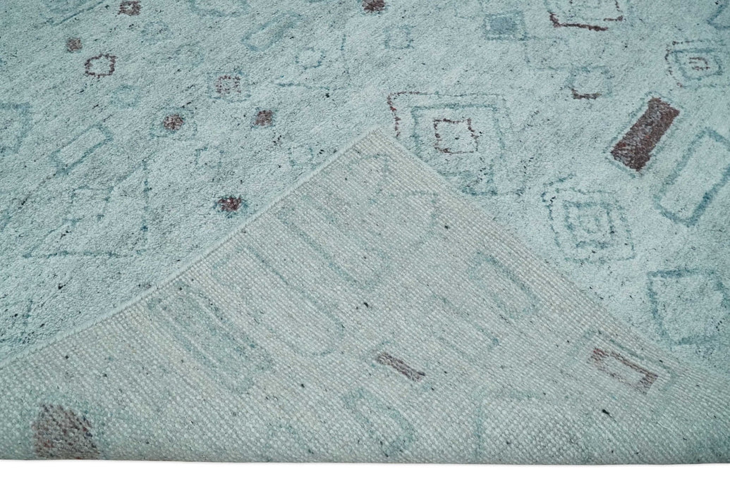 8x10 Gray and Silver Geometrical Pattern Handmade Wool Area Rug