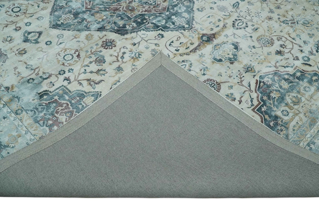 8x10 Gray, Beige and Brown Traditional Vintage Style Hand Tufted Art Silk Area Rug