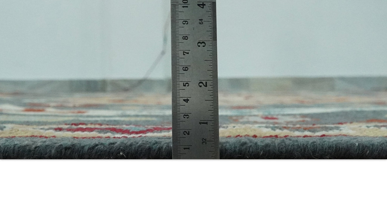 8x10 Gray, Rust and Peach Traditional Medallion Mamluk Design wool Rug