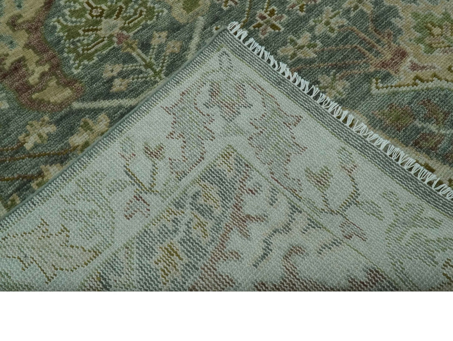 8x10 Gray, Silver and Green Hand Knotted Traditional Large Design wool area rug