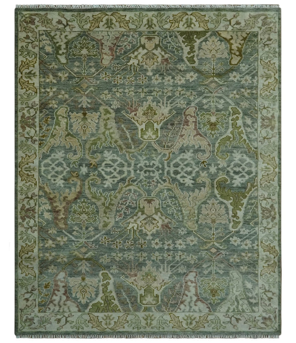 8x10 Gray, Silver and Green Hand Knotted Traditional Large Design wool area rug